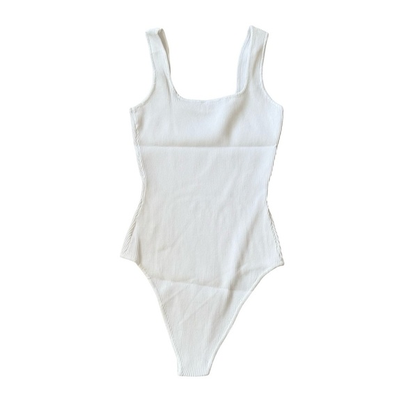 Edges of Her Ribbed Tank Scoop Neck Bodysuit White Small - Picture 2 of 6